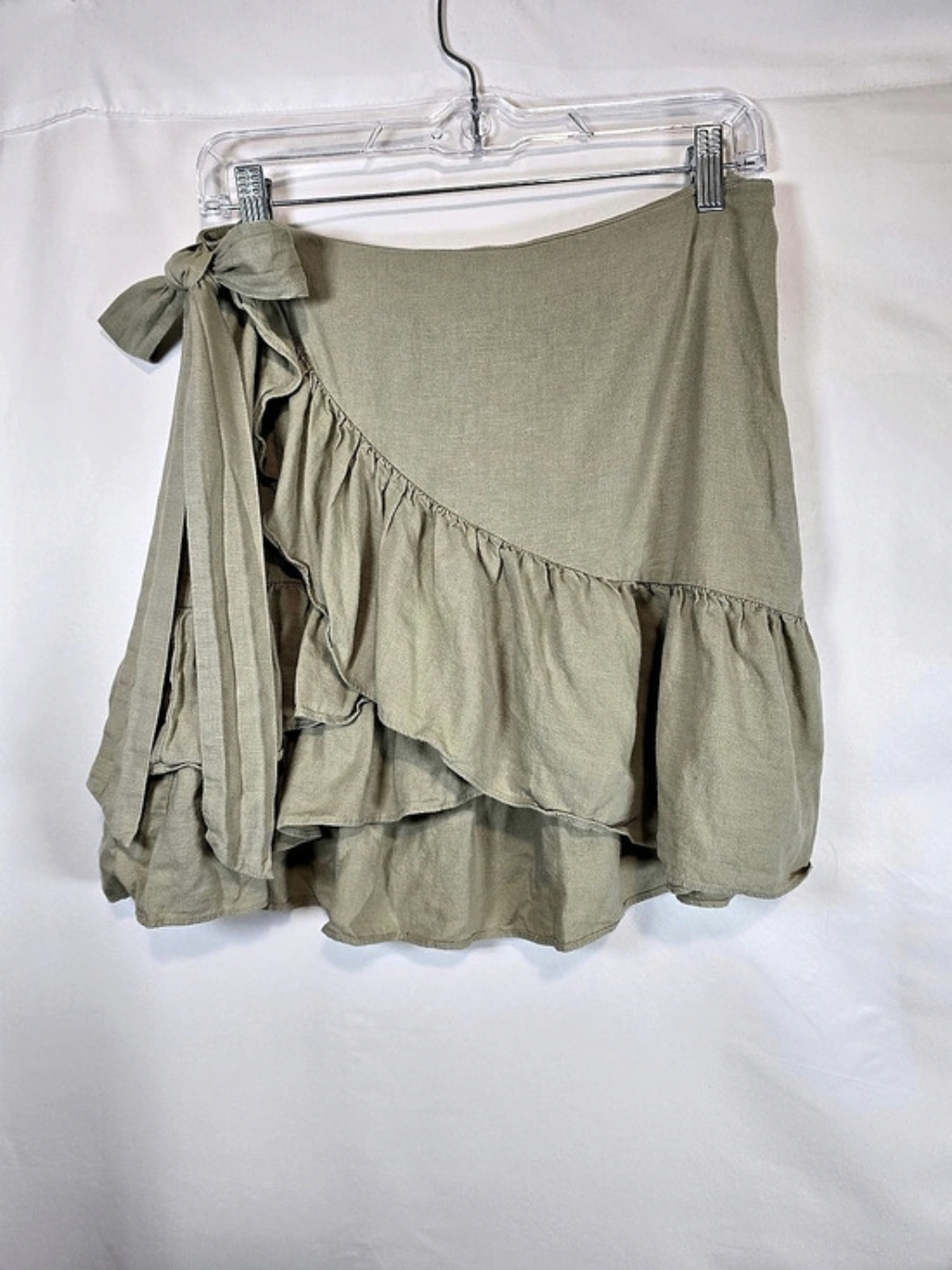 Topshop Ruffle Mini Skirt in Green Size 8 Side Bow Teried Cottagecore Casual